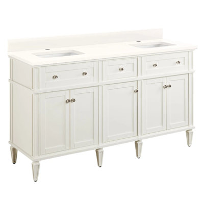 Ensemble de meuble-lavabo double 60 po avec lavabo sous-comptoir rectangulaire Elmdale
