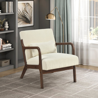 Chaise d'appoint moderne avec coussin en velours côtelé moelleux beige