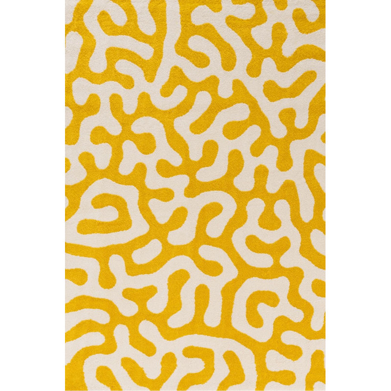 Joli Abstract Doodle Area Rug Soft Dense Pile for Living Rooms and Bedrooms, Yellow/White, Rectangle 160 x 230 cm