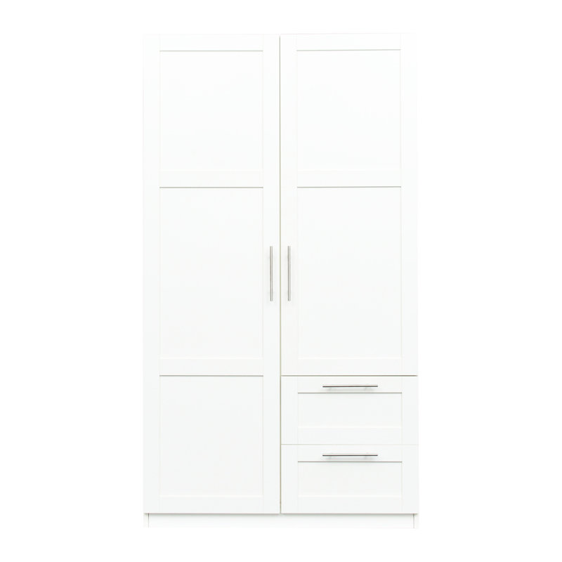 Garde-robe haute et armoire de cuisine avec 2 portes, 5 tiroirs de rangement, panneau de particules blanc de 15 mm, matériau de dossier de 3 mm, surface lisse, nettoyage facile, armoire d'entretien, tiroirs, rangement à l'arrière