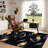 Abstract Wave Pattern Area Rug, Dark Blue Gold Swirl Design, Machine Washable Non Slip, Indoor Decor for Living Room Bedroom Entryway Front Door Kitchen Balcony Apartment Modern Home-129037076