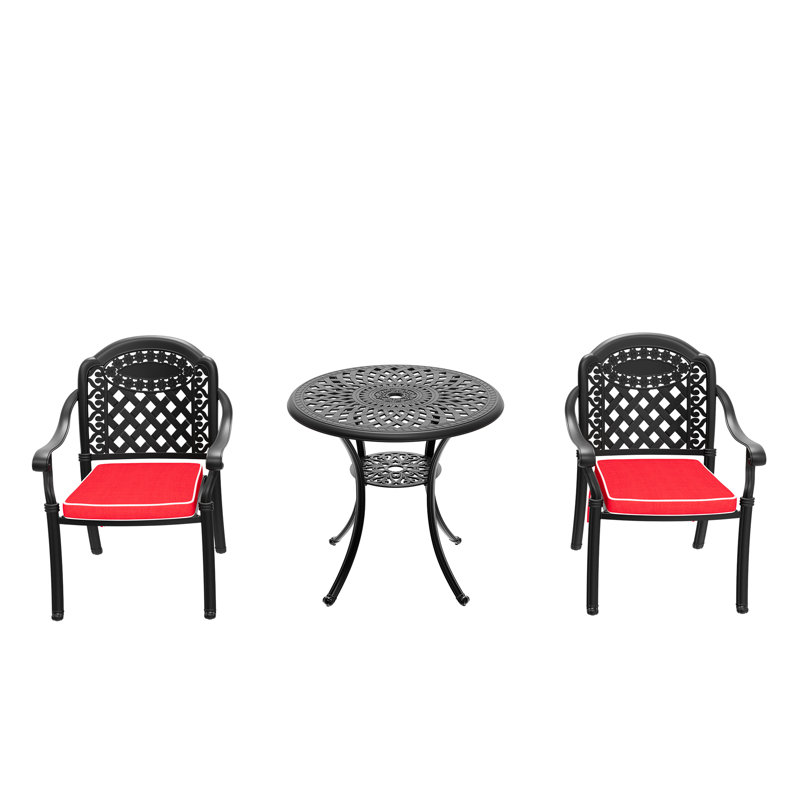 Cast Aluminum Patio Furniture 3 With Cushions - Black, For Outdoor Serenity Comfortable, 2