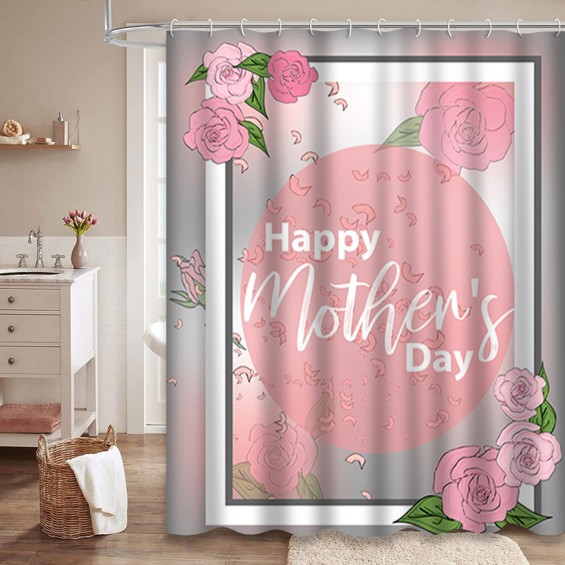 Happy Mother's Day Lettering Spring Flowers Shower Curtain with 12 Hooks, L 78 po x l 72 po