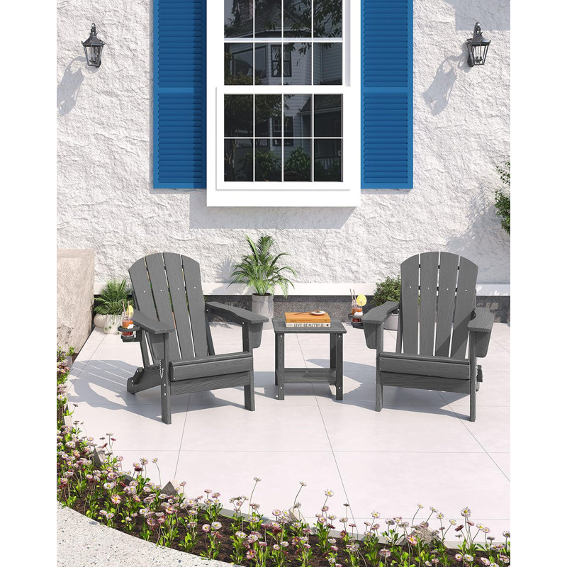 Adirondack Chair Set of 4, HDPE Outdoor Patio Chair with Cup Holder, All Weather Resistent Wooden Textured for Patios, Decks, Gardens, Fire Pit