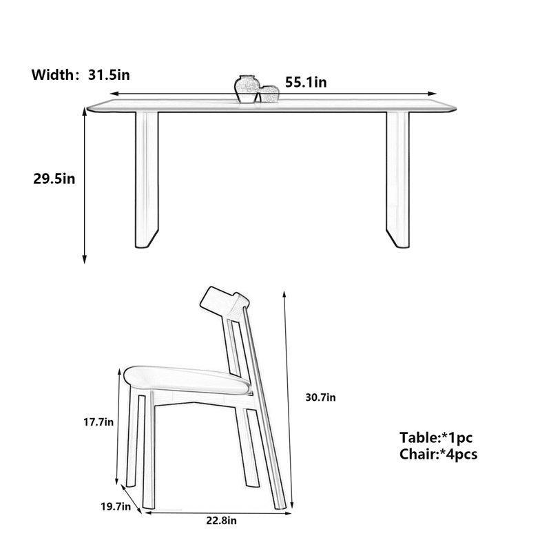 Table de salle à manger moderne, H 29,5 po x L 55,1 po x l 31,5 po
