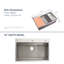 Évier de cuisine en acier inoxydable, lavabo simple sur mesure 33 po x 22 po, brossé, avec planche à découper, passoire, grille, Ls-Ssbr01