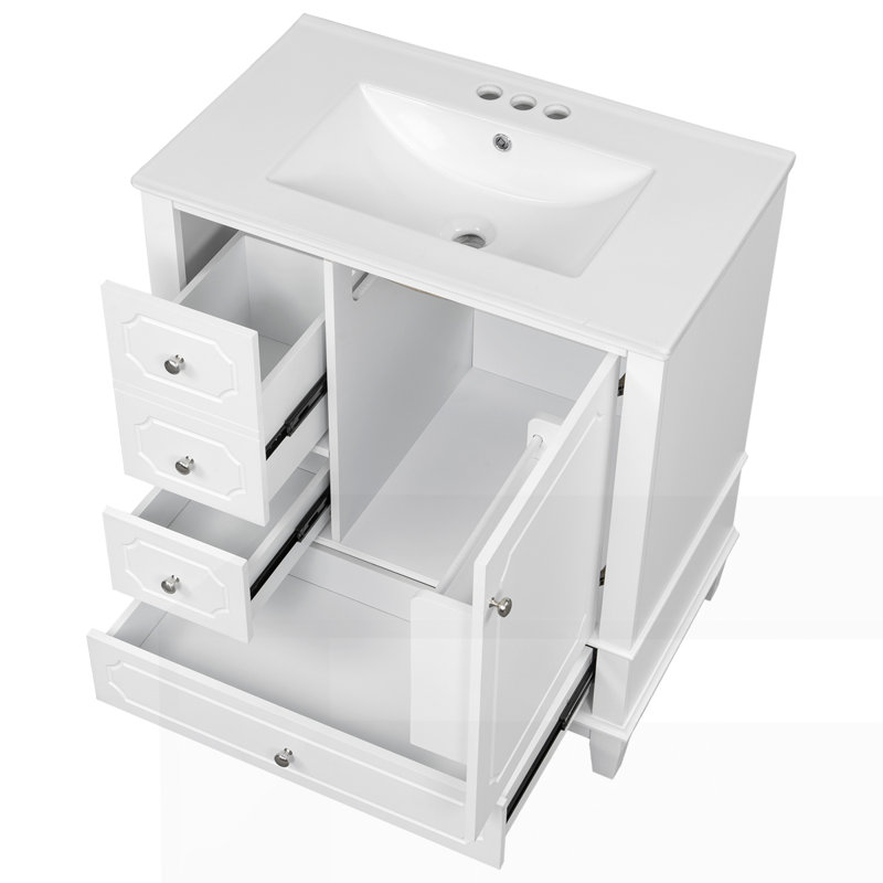 Meuble-lavabo autoportant avec lavabo en céramique, Blanc