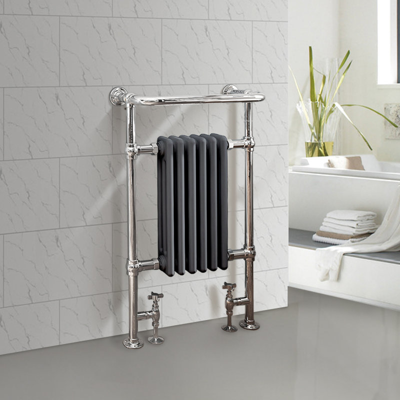 Filton Victorian Heated Towel Rail Traditional Column Designer Radiator, 95.2cm H x 56.8cm W x 23.5cm D, Chrome/Anthracite