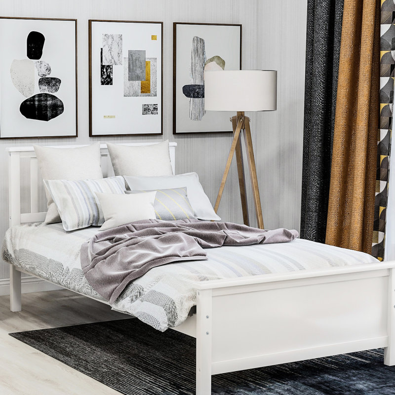 Lit plateforme blanc en bois massif avec tête de lit pour tête de lit simple et stabilité