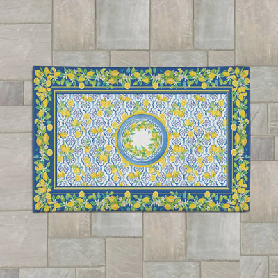 Lovely Lemons Chenille Floral Indoor / Outdoor Rug