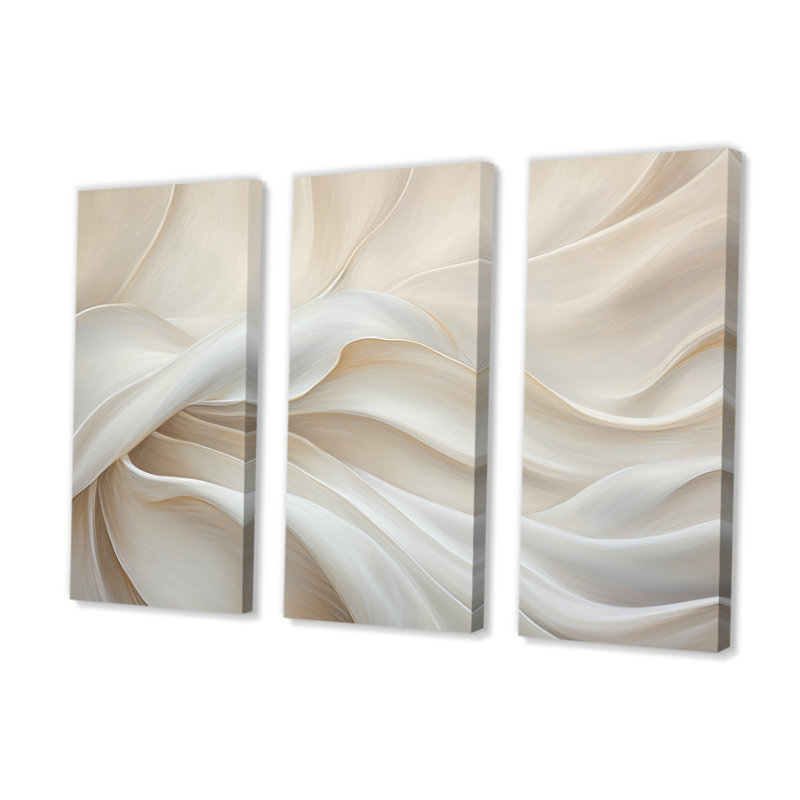 White Silk Fabric River - Fashion Canvas Wall Art Set, Wrapped Canvas, 32" H x 48" W