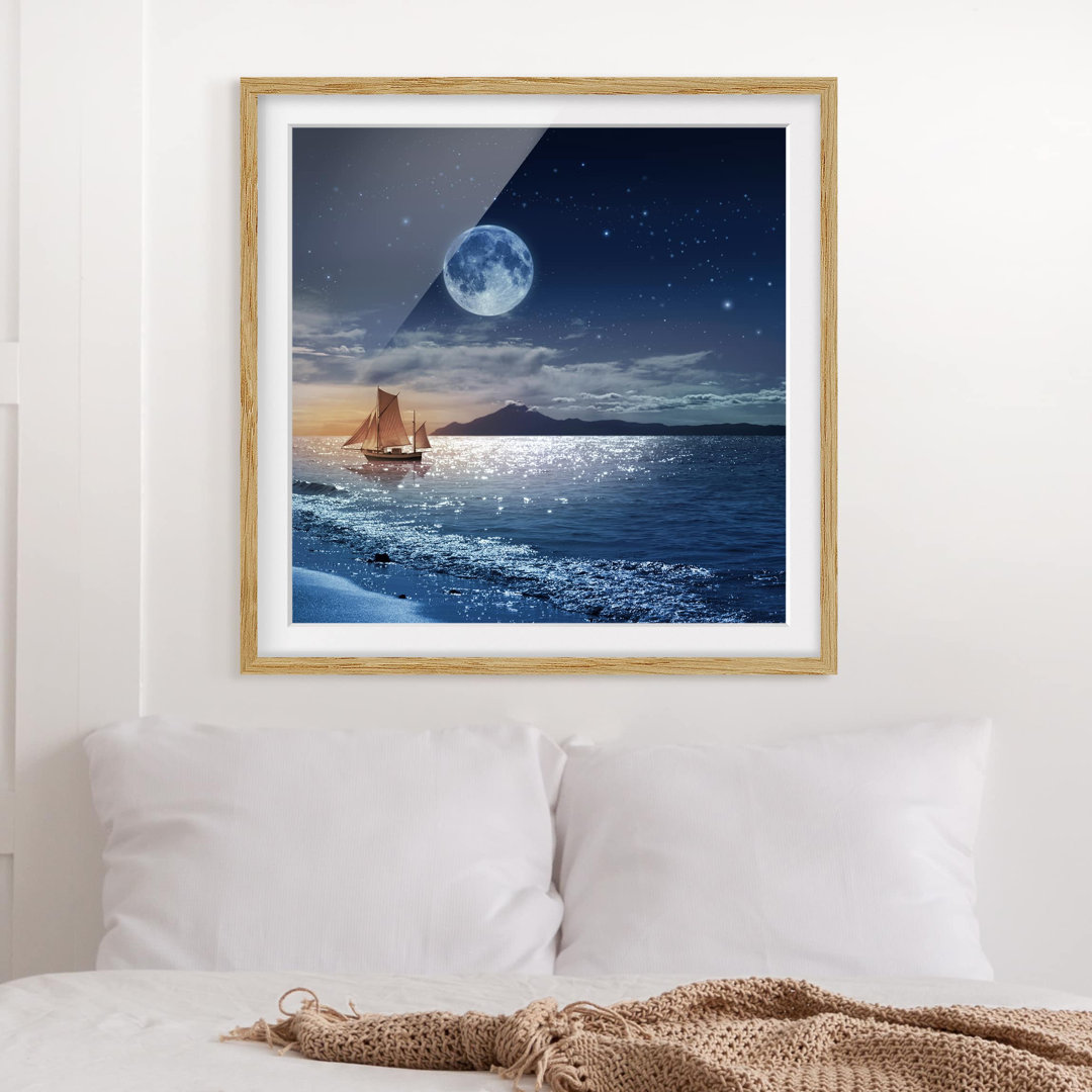 Gerahmtes Poster Moon Night Sea