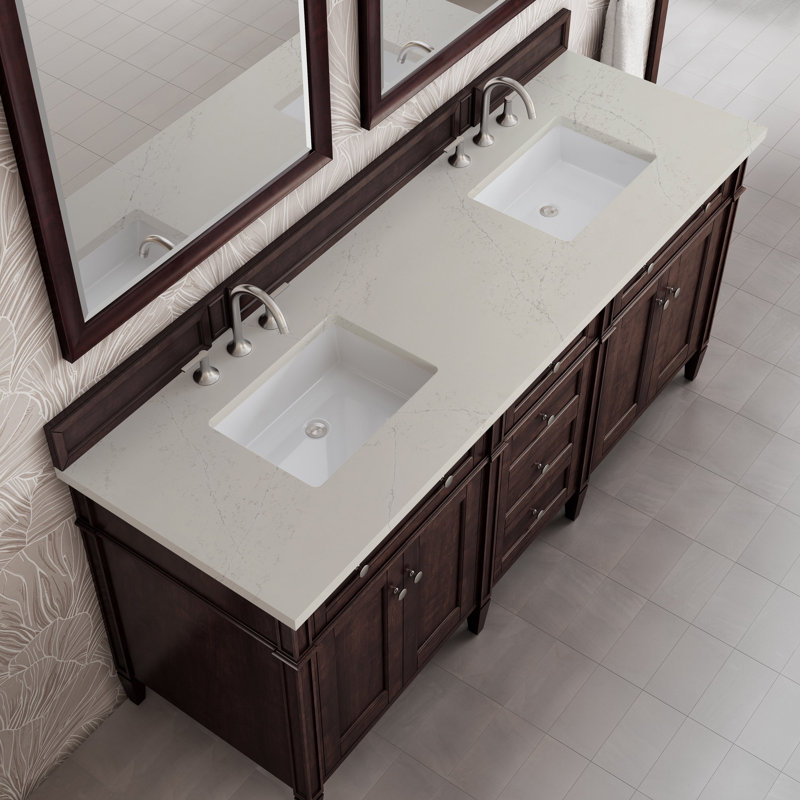 Dussault 72" W Double Vanity, Urban Gray, White Zeus, 8" Widespread