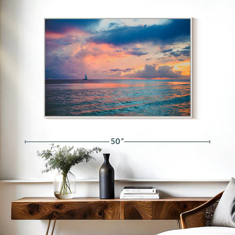 Coucher de soleil au Panama, 40 po x 27 po, Cadre flottant blanc