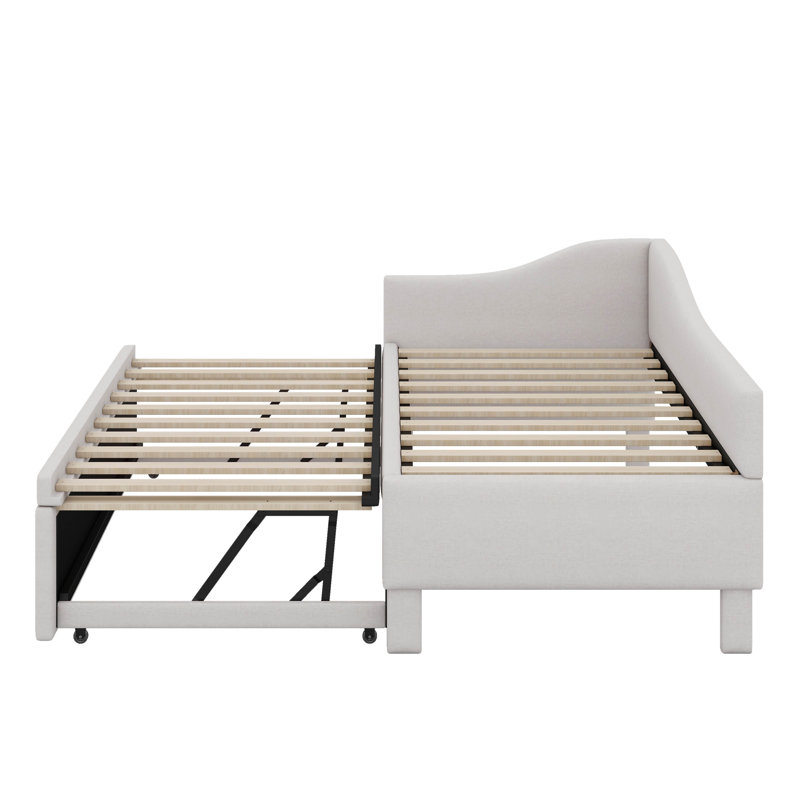 Lit de jour simple tapissier en L rembourré en forme de L avec lit gigogne, Beige