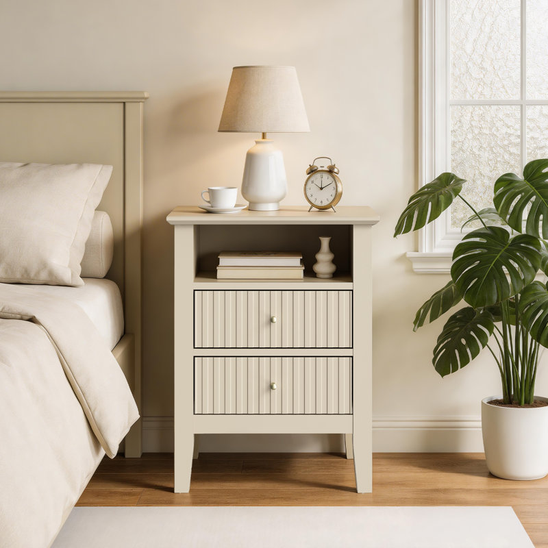 Amberrae 2 Drawer Nightstand, Beige without charge station