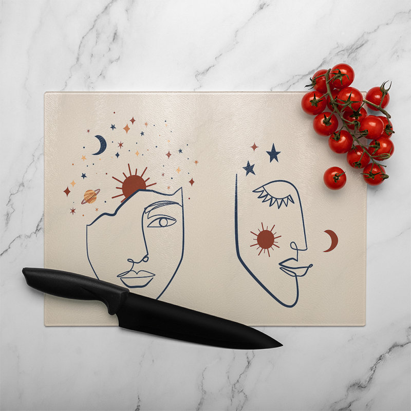 Celestial elements like stars, moon, sun and planets Designer Glass Chopping Board