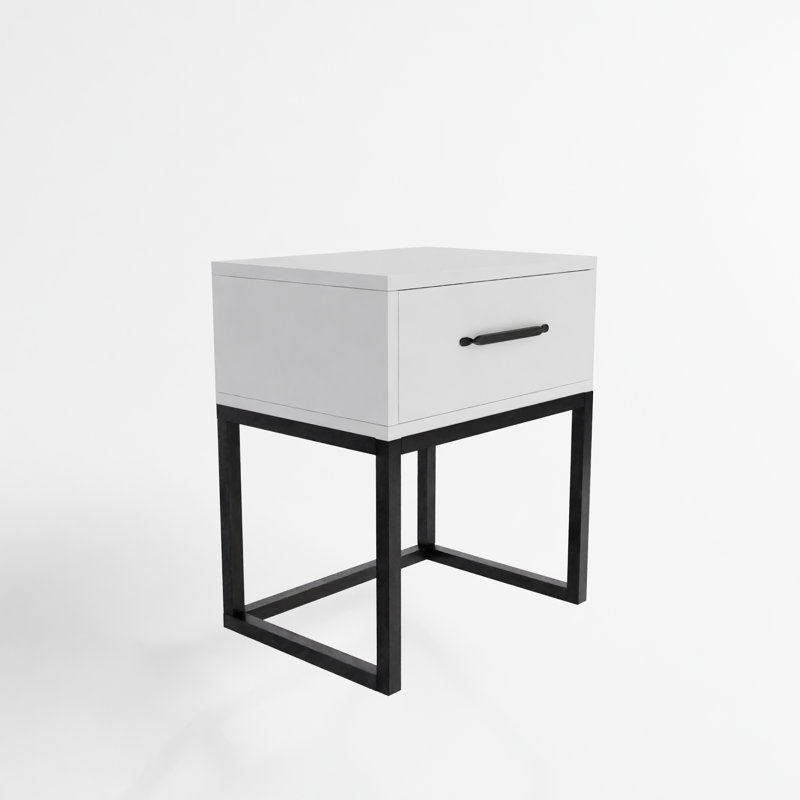 Filey 40cm W Metal Bedside Table, Matt White/Black
