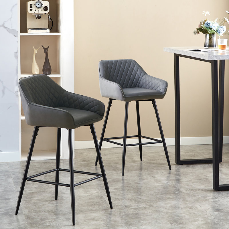 Blissfield Upholstered Counter Stool with Metal Frame, Grey