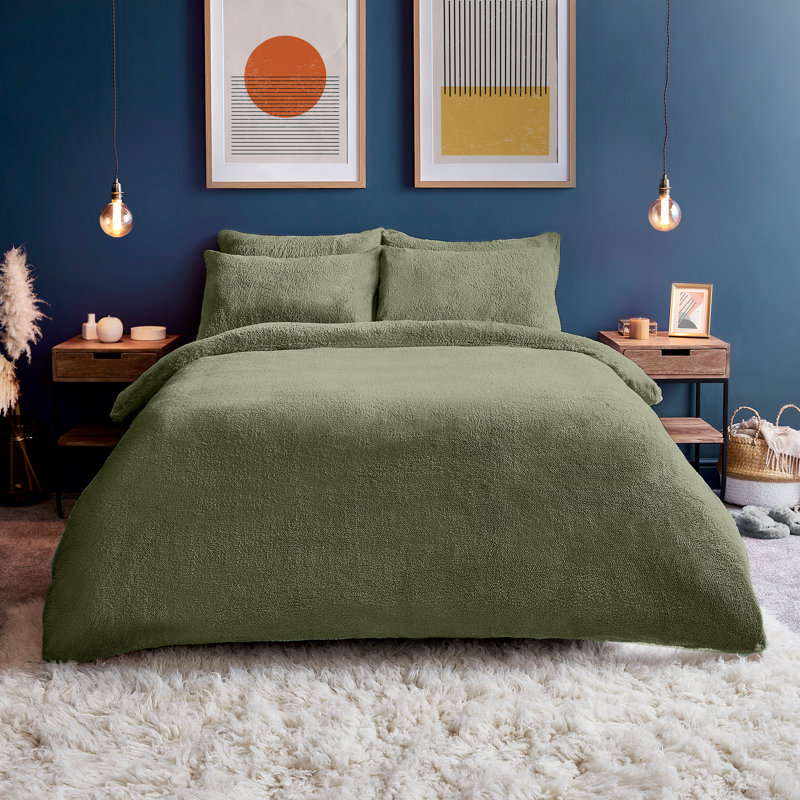 Silentnight Cosy Teddy Fleece Duvet Set, Single - 1 Pillowcase (45 x 80 cm), Green