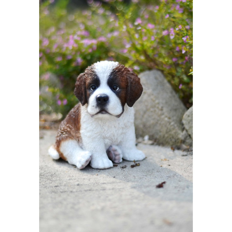 Small Brown and White Resin Sitting Saint Bernard Puppy Statue