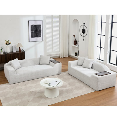 Ensemble 2 pièces gris - Canapé 3 places avec assise rembourrée épaisse et table d'appoint en tissu bouclé pour la maison, canapés gris