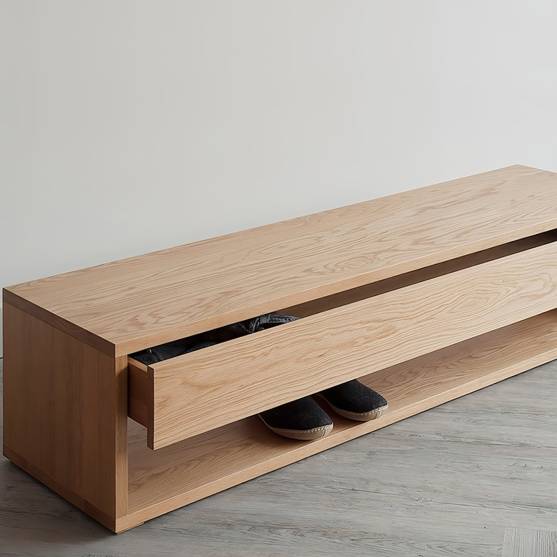 Banc de rangement en bois massif Naikia, Naturel