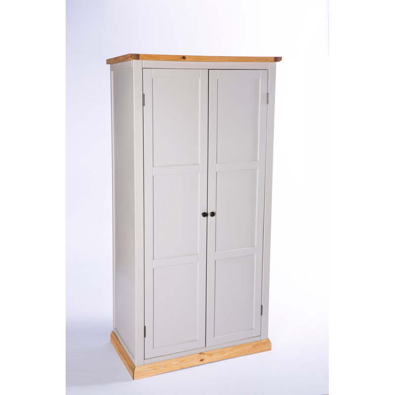 Engen 2 Door Solid + Manufactured Wood Wardrobe, Grey/Waxed/Waxed, Black