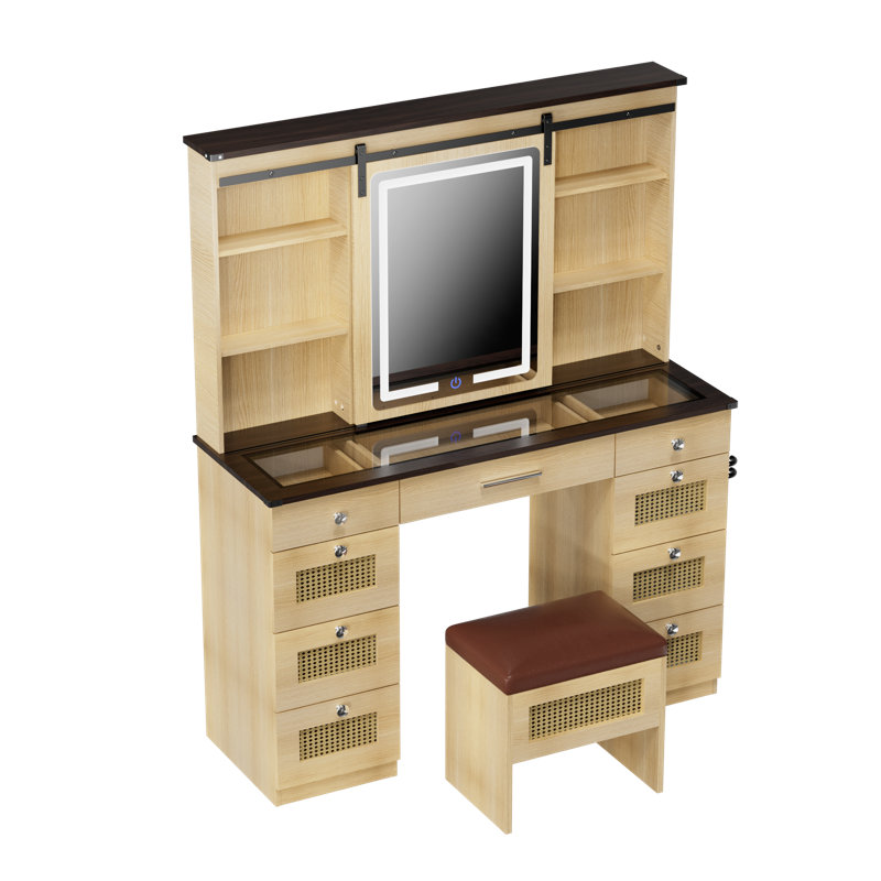 Farmhouse Vanity Desk Makeup Vanity Table Set, Brown