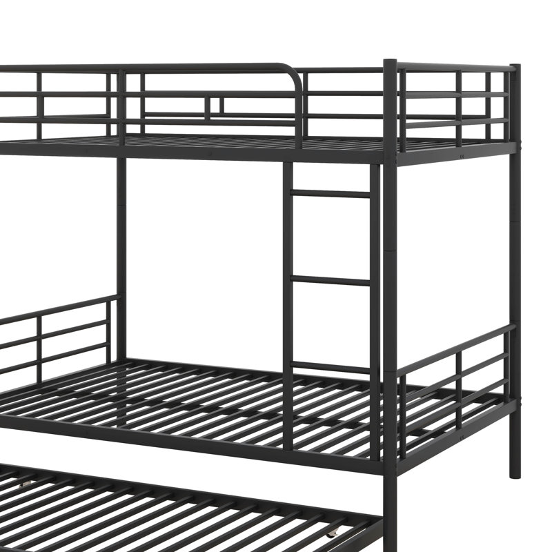 Anastazia Kids Bunk Bed with Trundle, Black, Full Over Full