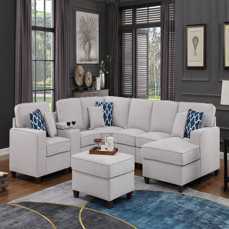 8 Pieces Upholstered Sectional With Ottoman