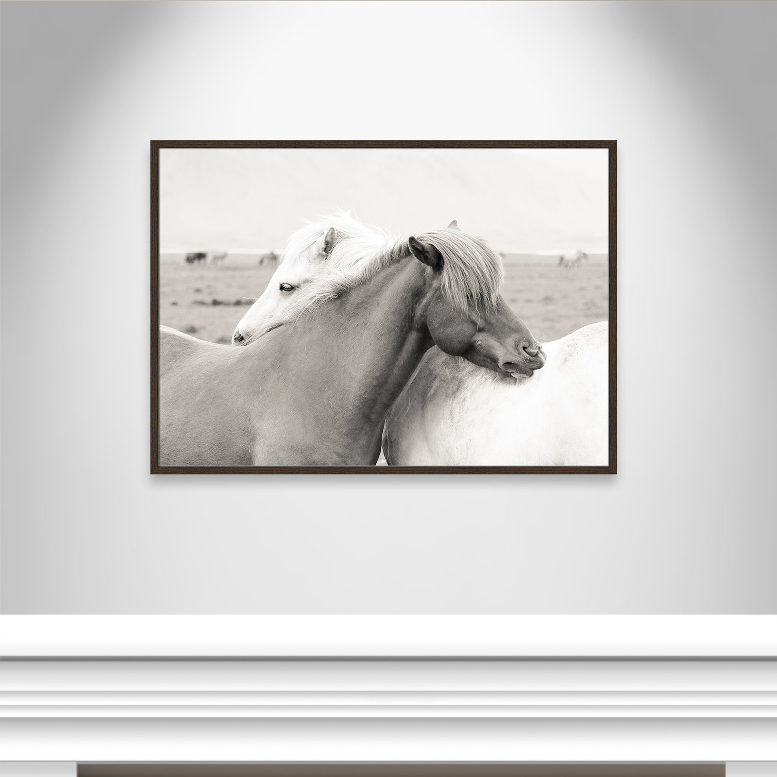 Melanie "Icelandic Meadow Horses" Print, 29.5" H x 41.5" W x 0.75" D, Walnut Wood Grain Framed