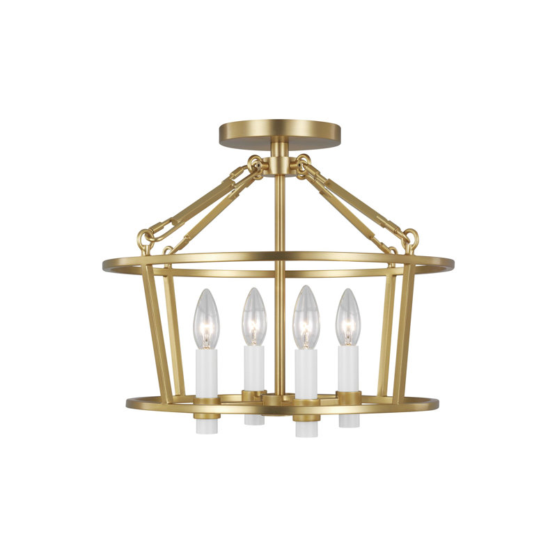 Burnished Brass 4-Light Semi Flush Mount with Clear Silver Wire