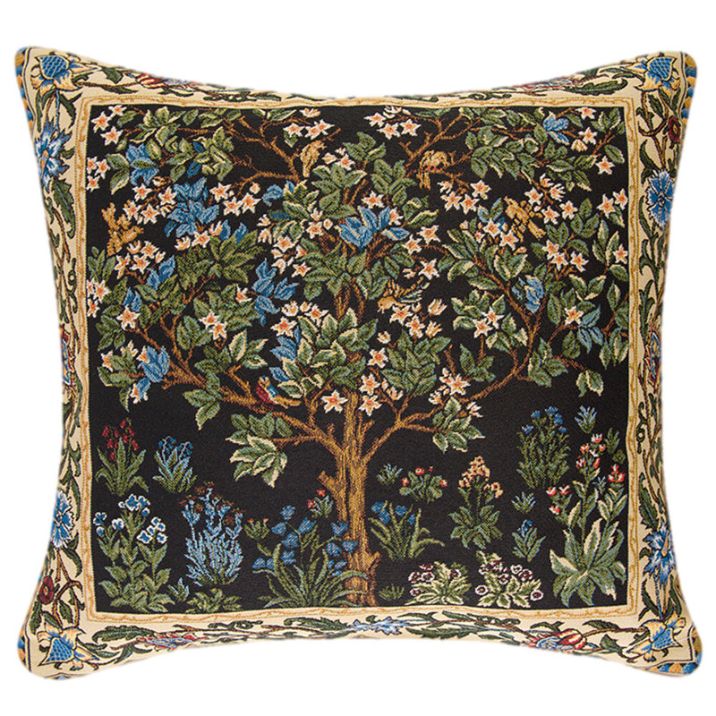 William Morris Tree of Life Embroidered Cotton Square Pillow