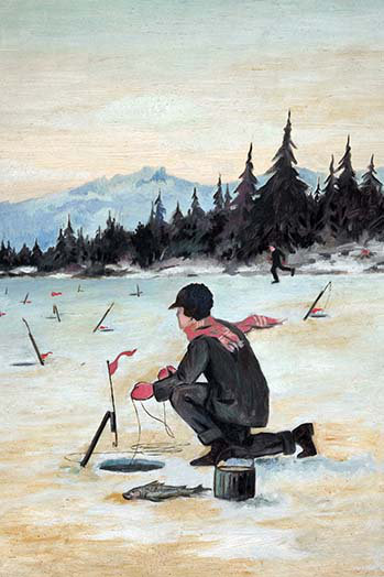 « ice fishing », reproduction d’art, H 36 po x l 24 po x P 1,5 po