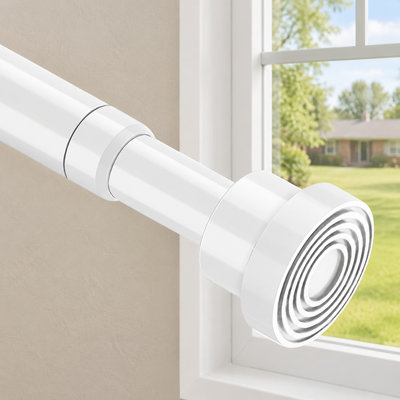 White Spring Tension Curtain Rod, Adjustable Expandable 33 to 56 Inch No-Drilling Rod with Non-Slip Design for Window, Doorway, Closet, Door, and Wardrobe