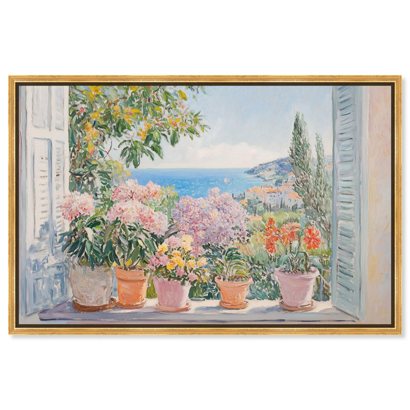 Fleurs méditerranéennes par Art Remedy, H 37 po x l 55 po, Cadre flottant, Doré