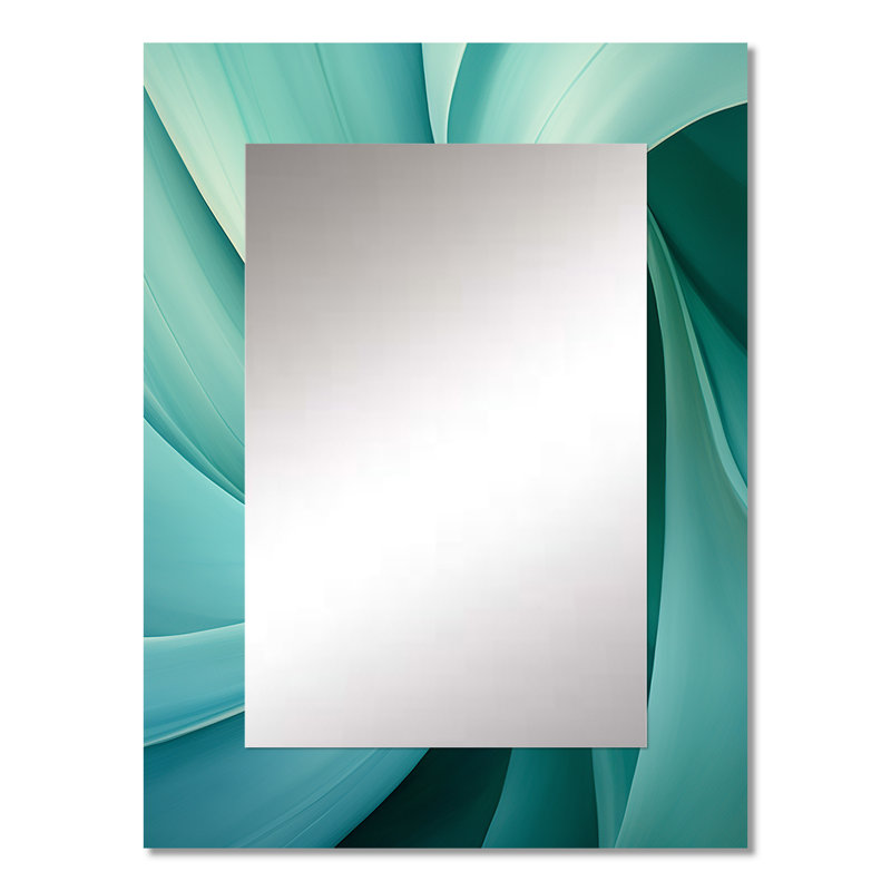 Teal Twisting Tranquility Spiral III - Abstract Spirals Mirror, Blue Unique Wall Mirror, Printed Metal Art, 32" x 24"