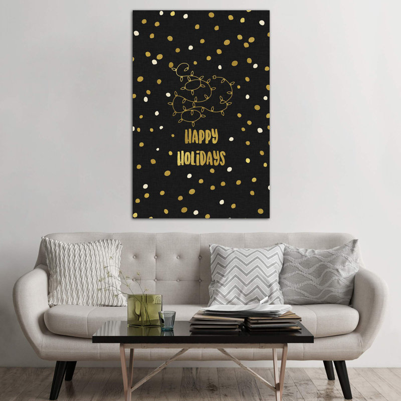 Happy Holidays Gold - Wrapped Canvas Print, 66.04 cm H x 45.72 cm W x 1.91 cm D
