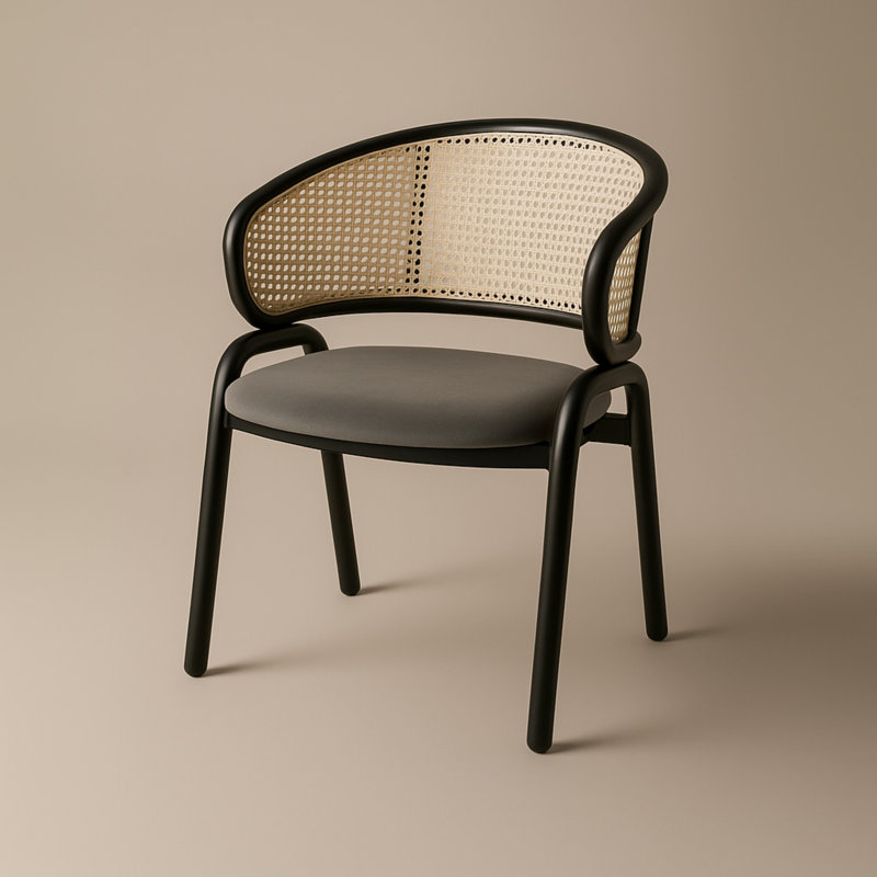 Daishun Velvet Dining Chair with Cane Rattan Back & Stainless Steel Legs – Modern Accent Chair for Kitchen, Dining Room & Bistro