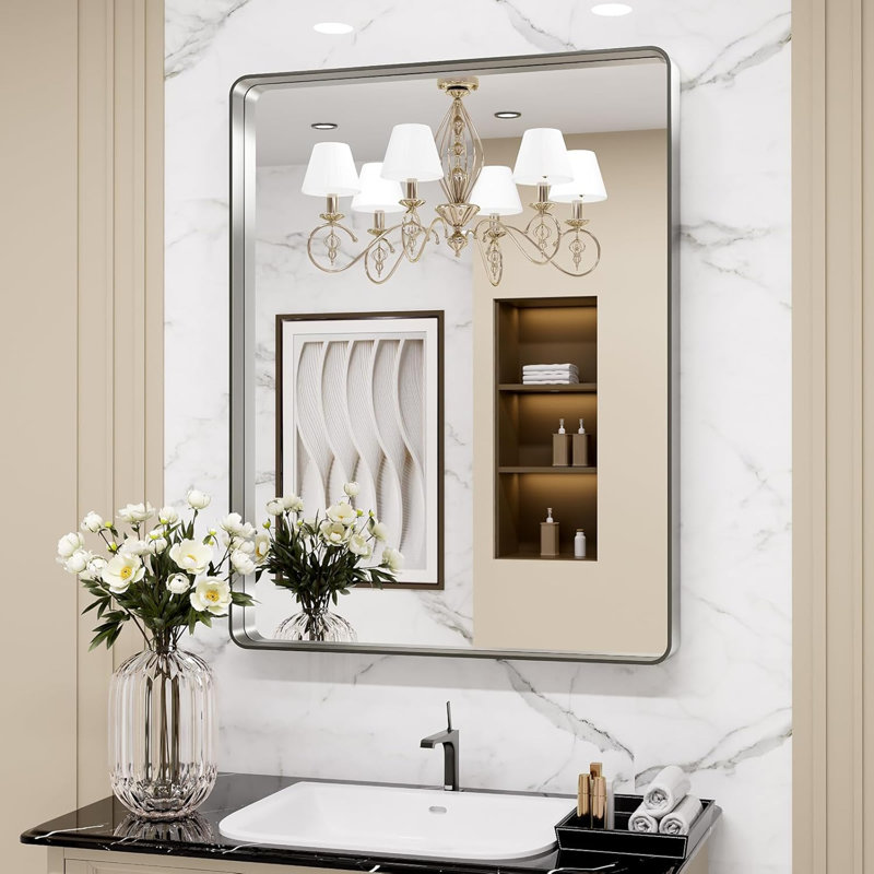 Miroir de salle de bain Corvetta, Nickel brossé, 32" x 24"