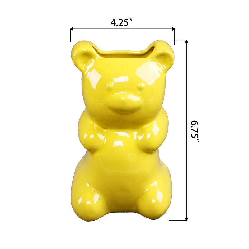 6.75"H YL Ceramic Gummy Bear Vase 4.25*3.25*6.75, Yellow