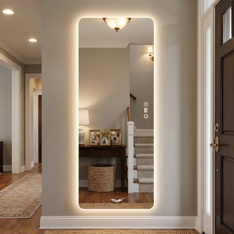 Radar Motion Sensor LED Full-Length Mirror, 71" x 32" Frameless 3-Color Dimmable Backlit Wall Mirror, 71" H x 31" W x 1.18" D