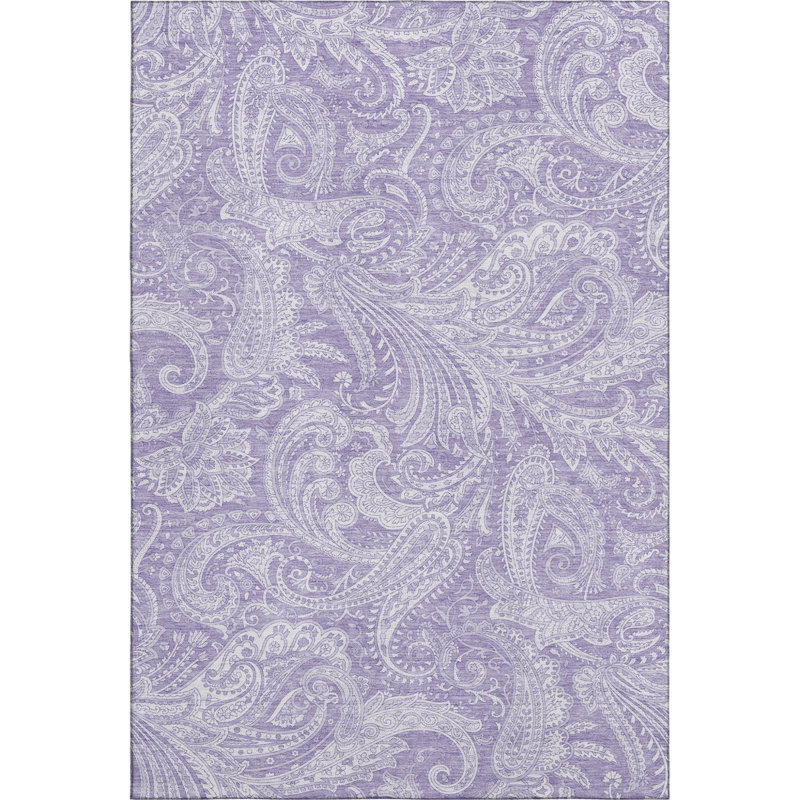 Tapis lavable et motif cachemire lavande et ivoire 3 pi x 5 pi avec protection UV