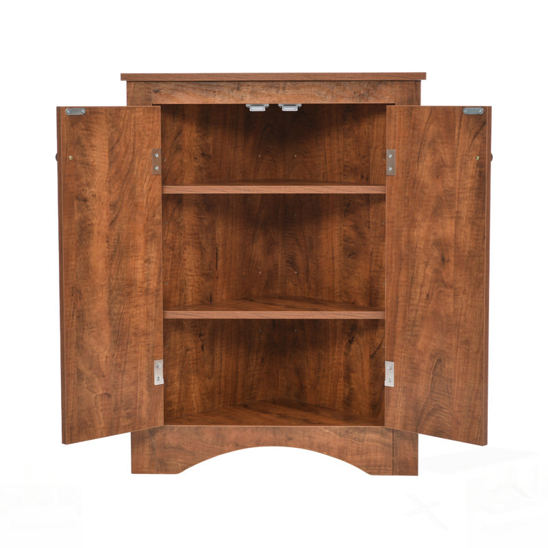 Triangle Bathroom Storage Cabinet With Adjustable Shelves, Freestanding Floor Cabinet For Home Kitchen And Bathrooms, Brown