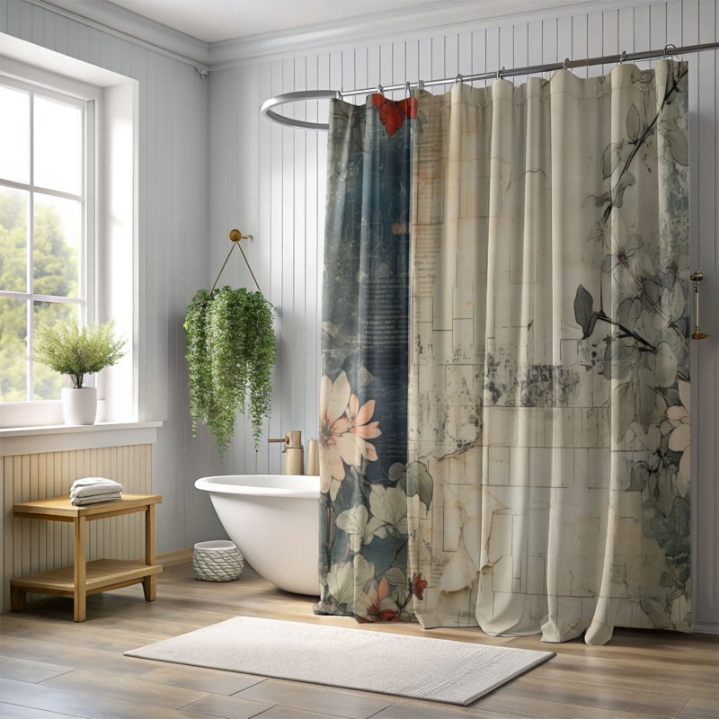 Rideaux de douche - Pétales séchés, H 74 po x l 71 po