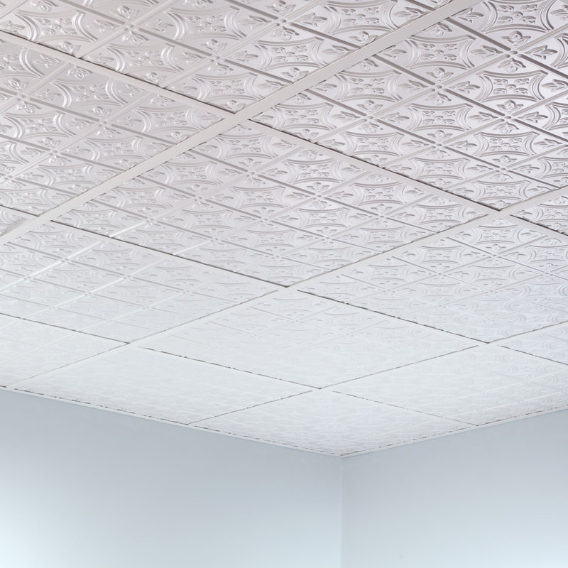 FASÄDE Traditional Style/Pattern 1 Decorative Vinyl 2ft x 2ft Lay in Ceiling Panel, Gloss White