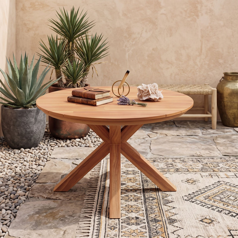 Table de salle à manger ronde en bois pour l'extérieur, Natural