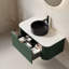 Meuble-lavabo de salle de bain 36 po avec tiroir Dina, lavabo de salle de bain en contreplaqué rayé à bords arrondis avec tiroir, lavabo rond en céramique noir mat et plateau en pierre frittée, pré-assemblé, couleur vert foncé