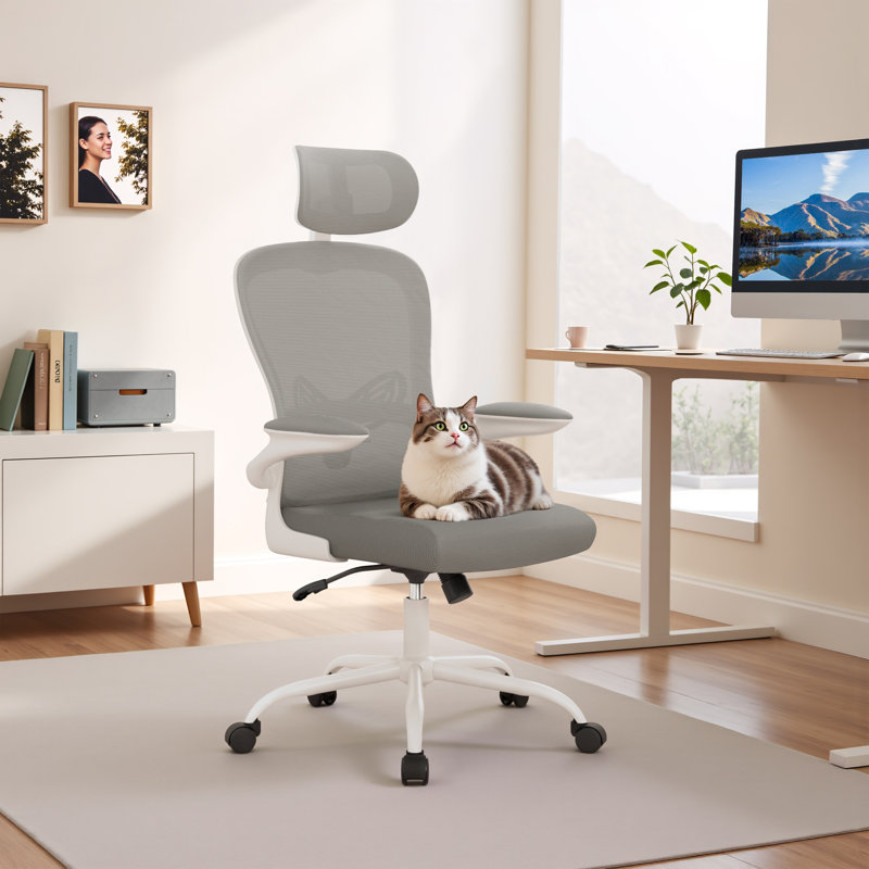 Ergonomic High-Back Mesh Office Chair with Adjustable Lumbar Support, Flip-Up Armrests, Headrest and Swivel Recline for Home & Office Task Seating